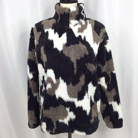Eddie Bauer Womens Ultra Soft Sherpa Fleece 1/4 Zip Pullover Medium Black Camo - Picture 4 of 12
